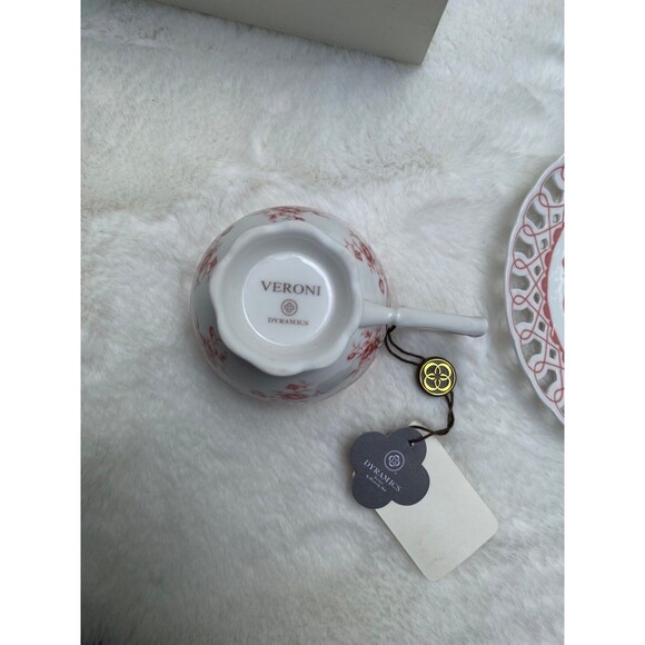 Veroni Dyramics design 4 pcs tea party set for 2 teacup and saucer white pink - Picture 7 of 9